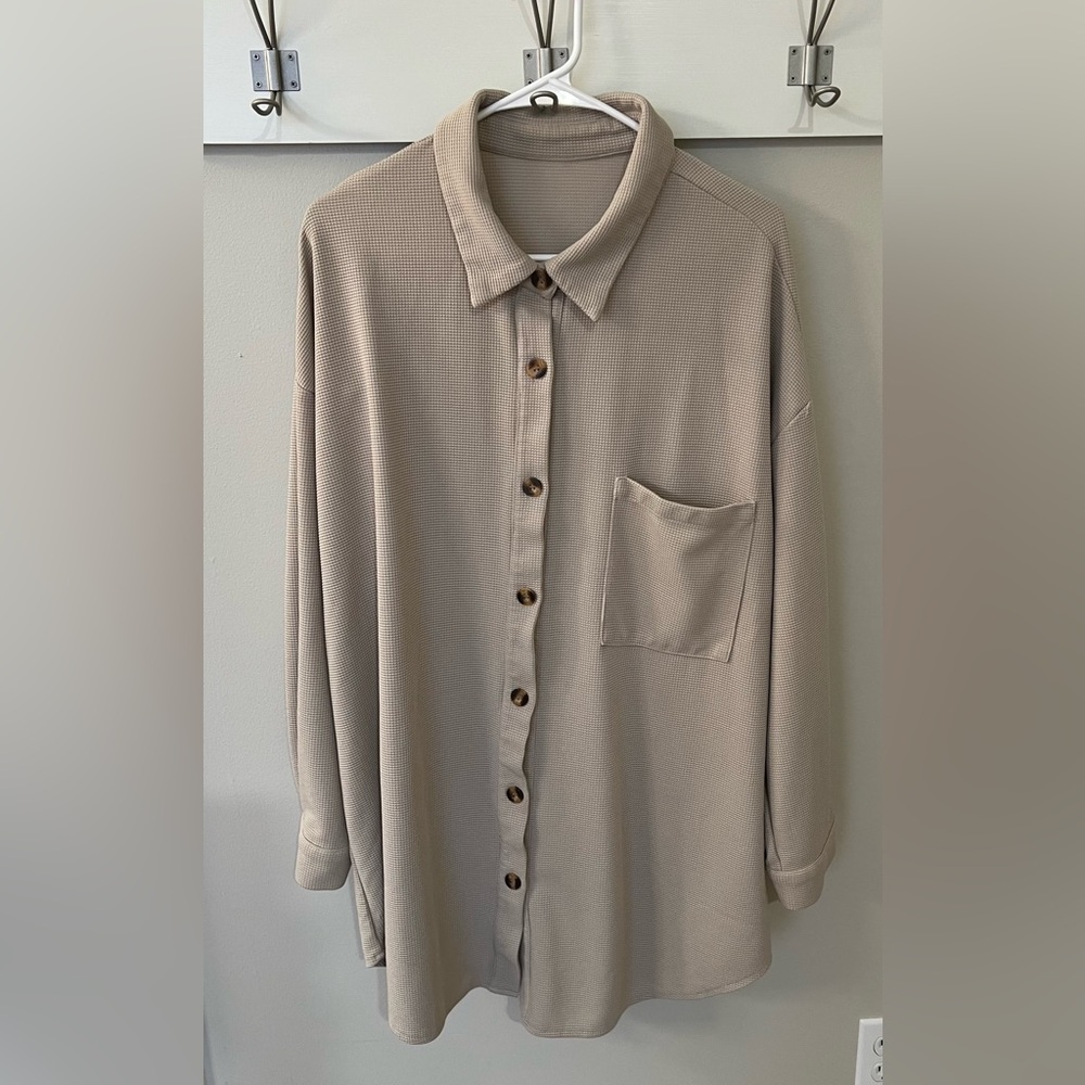Shein Curve Waffle Knit Shacket Shirt Jacket